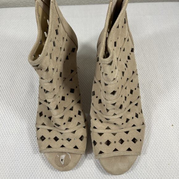 Michael Kors Uma Laser-Cut Suede Wedge Bootie Sandals Peep Toe Sz 8M / 38 - Picture 3 of 10